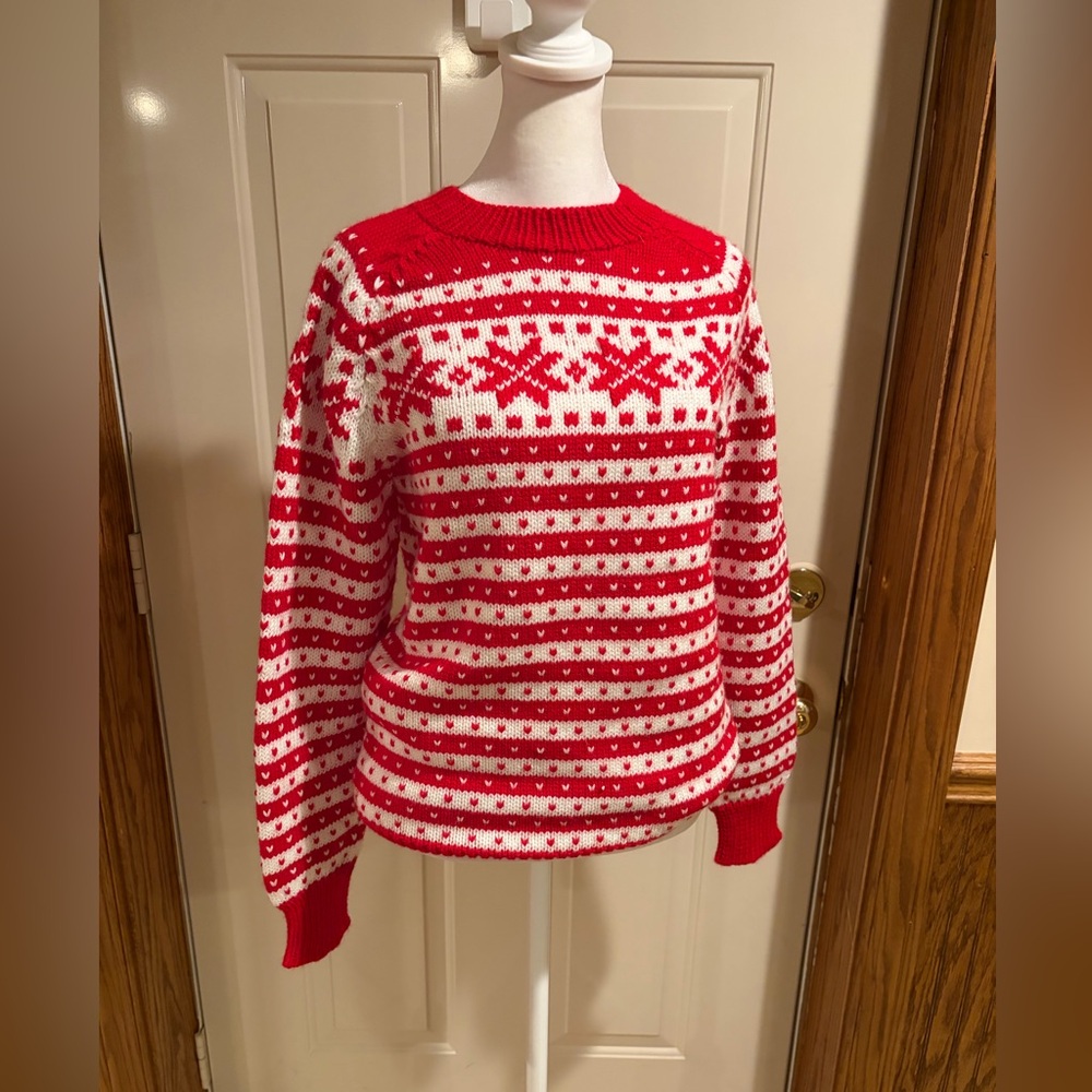 Inti Alpaca Red White Fair Isle Alpaca Wool Sweater Size Small